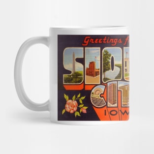 Greetings from Sioux City Iowa, Vintage Large Letter Postcard Mug